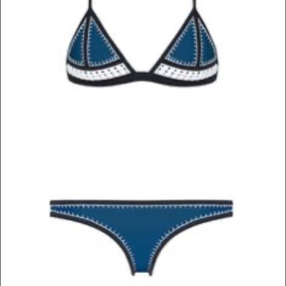 TRIANGL BLUE AND WHITE CROCHET BATH SUIT SET